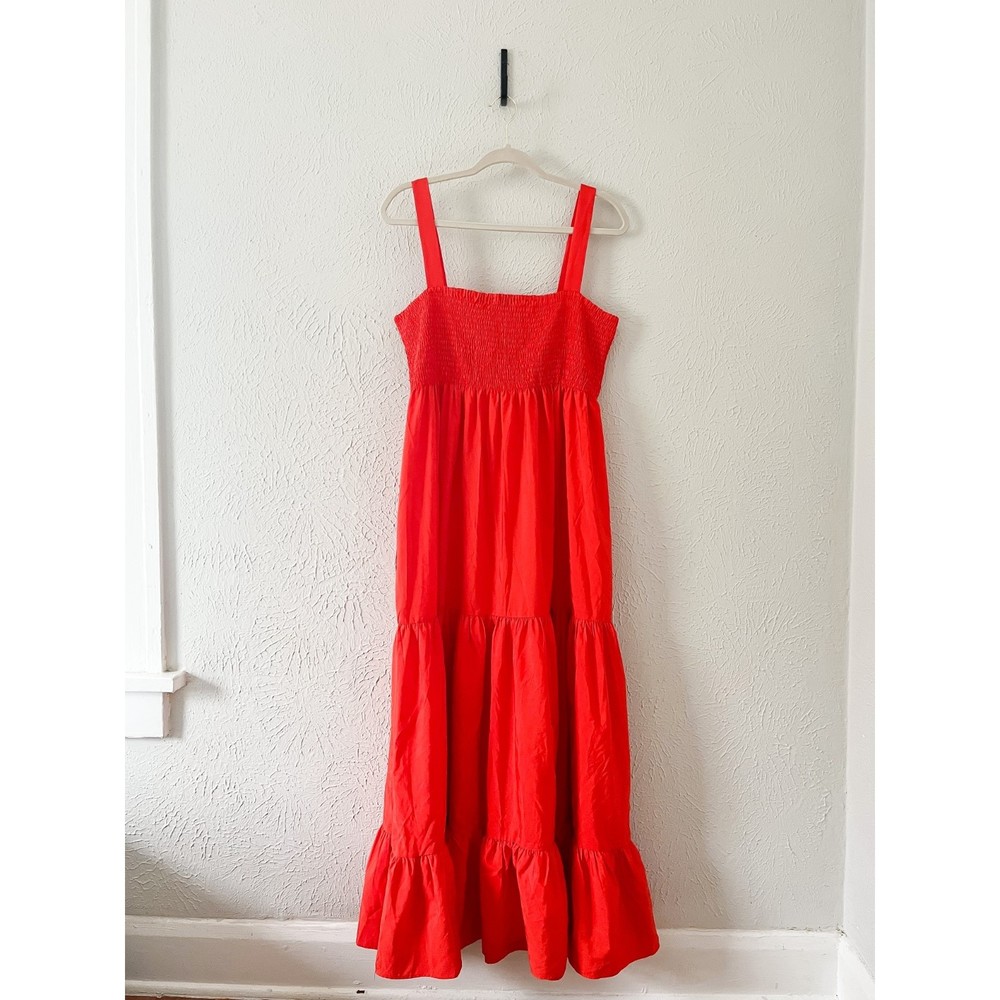 Zara Red Tiered Smocked Maxi Dress Size XL
